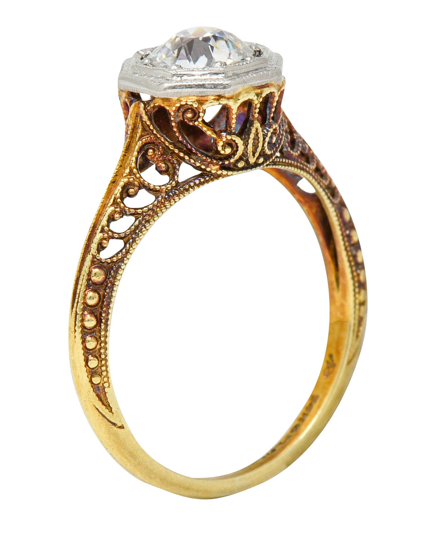 Edwardian 0.64 CTW Diamond Platinum-Topped 14 Karat Gold Filigree Engagement RingRing - Wilson's Estate Jewelry