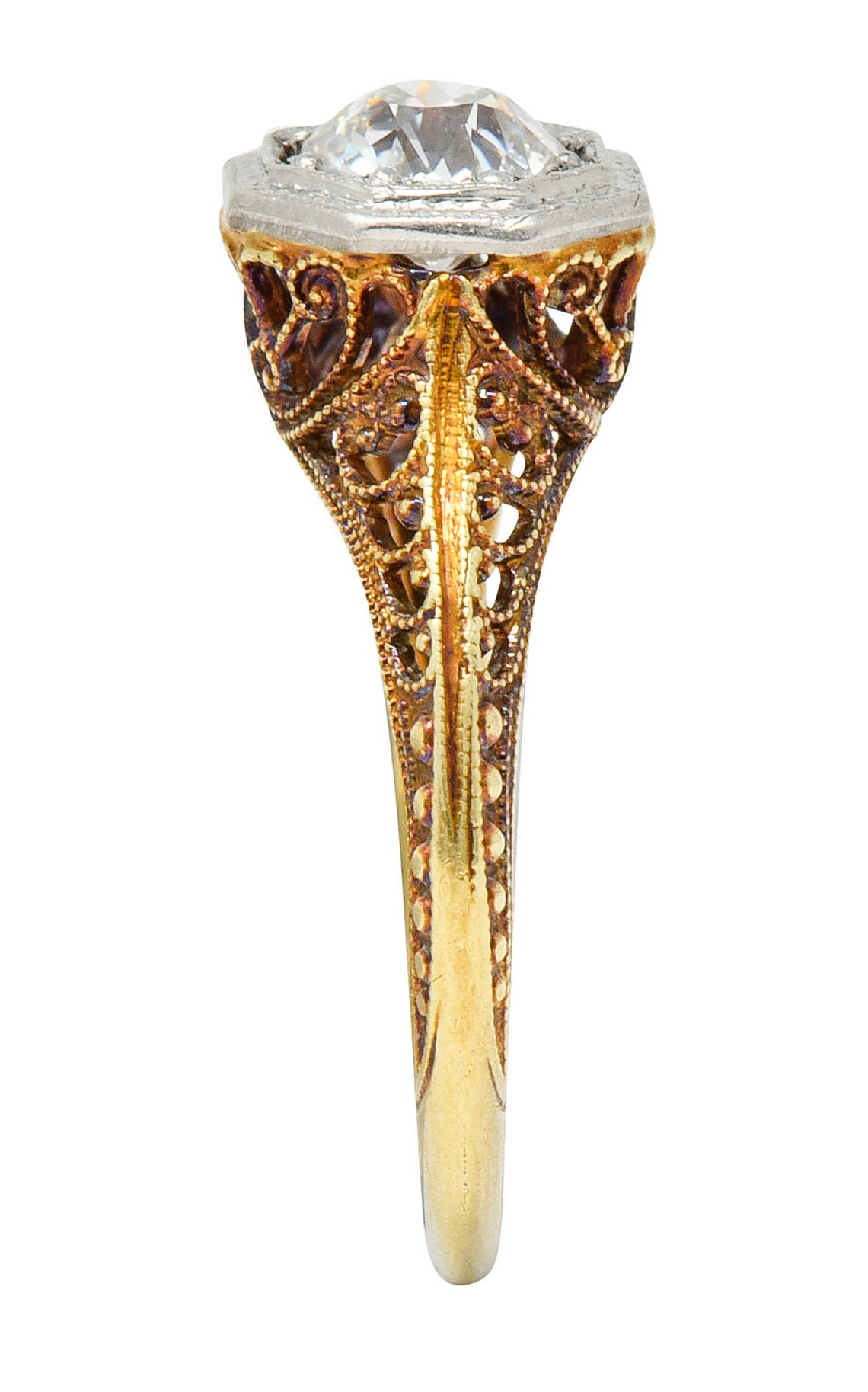 Edwardian 0.64 CTW Diamond Platinum-Topped 14 Karat Gold Filigree Engagement RingRing - Wilson's Estate Jewelry
