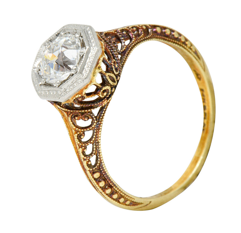 Edwardian 0.64 CTW Diamond Platinum-Topped 14 Karat Gold Filigree Engagement RingRing - Wilson's Estate Jewelry