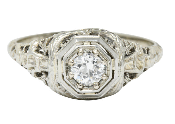 Late Edwardian Diamond 18 Karat White Gold Engagement RingRing - Wilson's Estate Jewelry