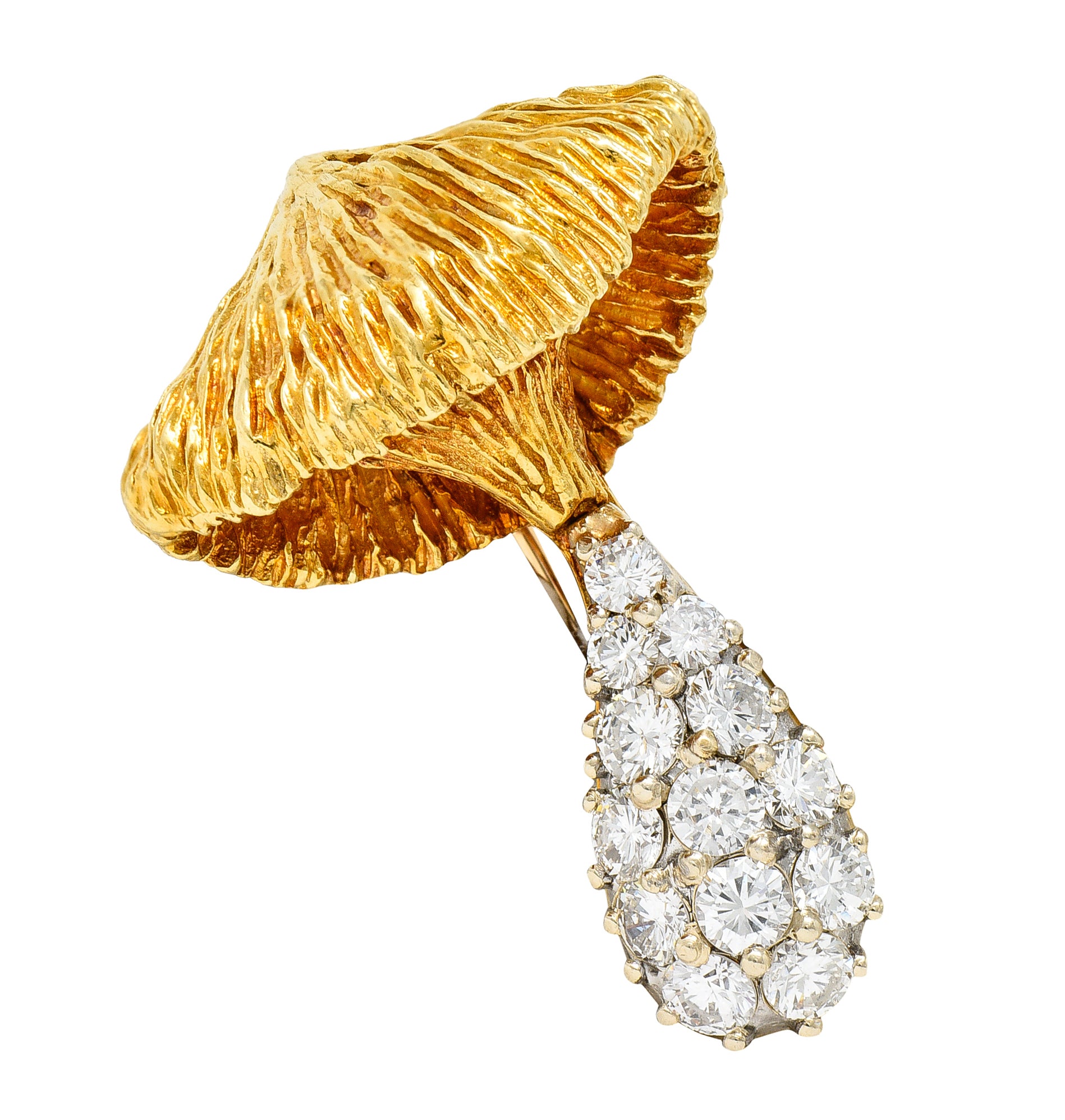 1970's Rosenthal 1.25 CTW Pave Diamond 18 Karat Two-Tone Gold Mushroom BroochBrooch - Wilson's Estate Jewelry