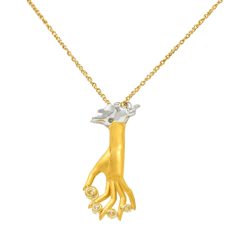 Carrera Y Carrera 1.05 CTW Diamond 18 Karat Two-Tone Gold Las Manos Hand Pendant NecklaceNecklace - Wilson's Estate Jewelry