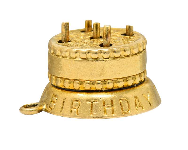 1950's 14 Karat Gold Articulated Candle Birthday Cake Charmcharm - Wilson's Estate Jewelry