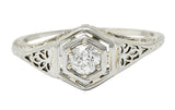 Belais Early Art Deco 0.26 CTW Diamond 18 Karat White Gold Floral Engagement RingRing - Wilson's Estate Jewelry