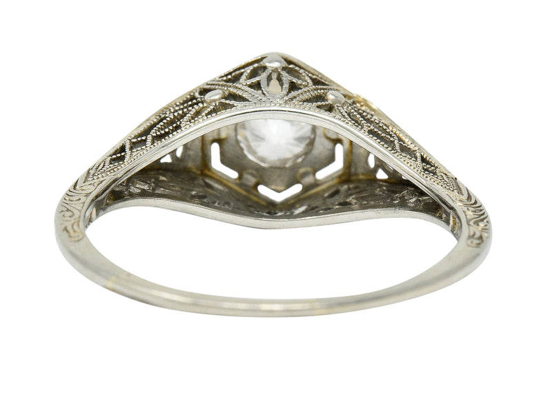 Belais Early Art Deco 0.26 CTW Diamond 18 Karat White Gold Floral Engagement RingRing - Wilson's Estate Jewelry