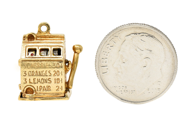 1940's Retro Enamel 14 Karat Yellow Gold Vintage Slot Machine Charm Wilson's Estate Jewelry