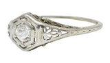 Belais Early Art Deco 0.26 CTW Diamond 18 Karat White Gold Floral Engagement RingRing - Wilson's Estate Jewelry
