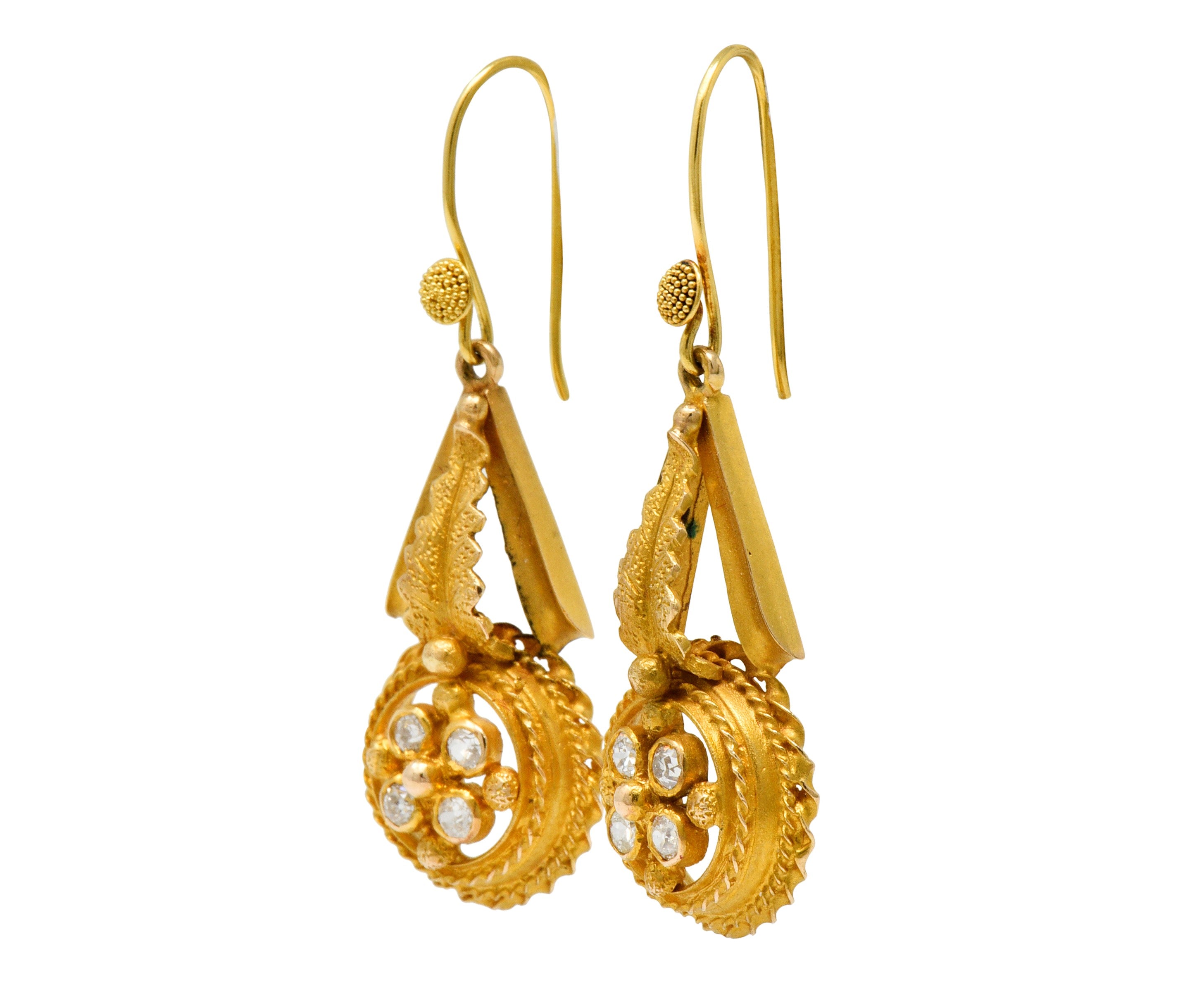 Victorian Etruscan Revival Diamond 14 Karat Gold Drop EarringsEarrings - Wilson's Estate Jewelry