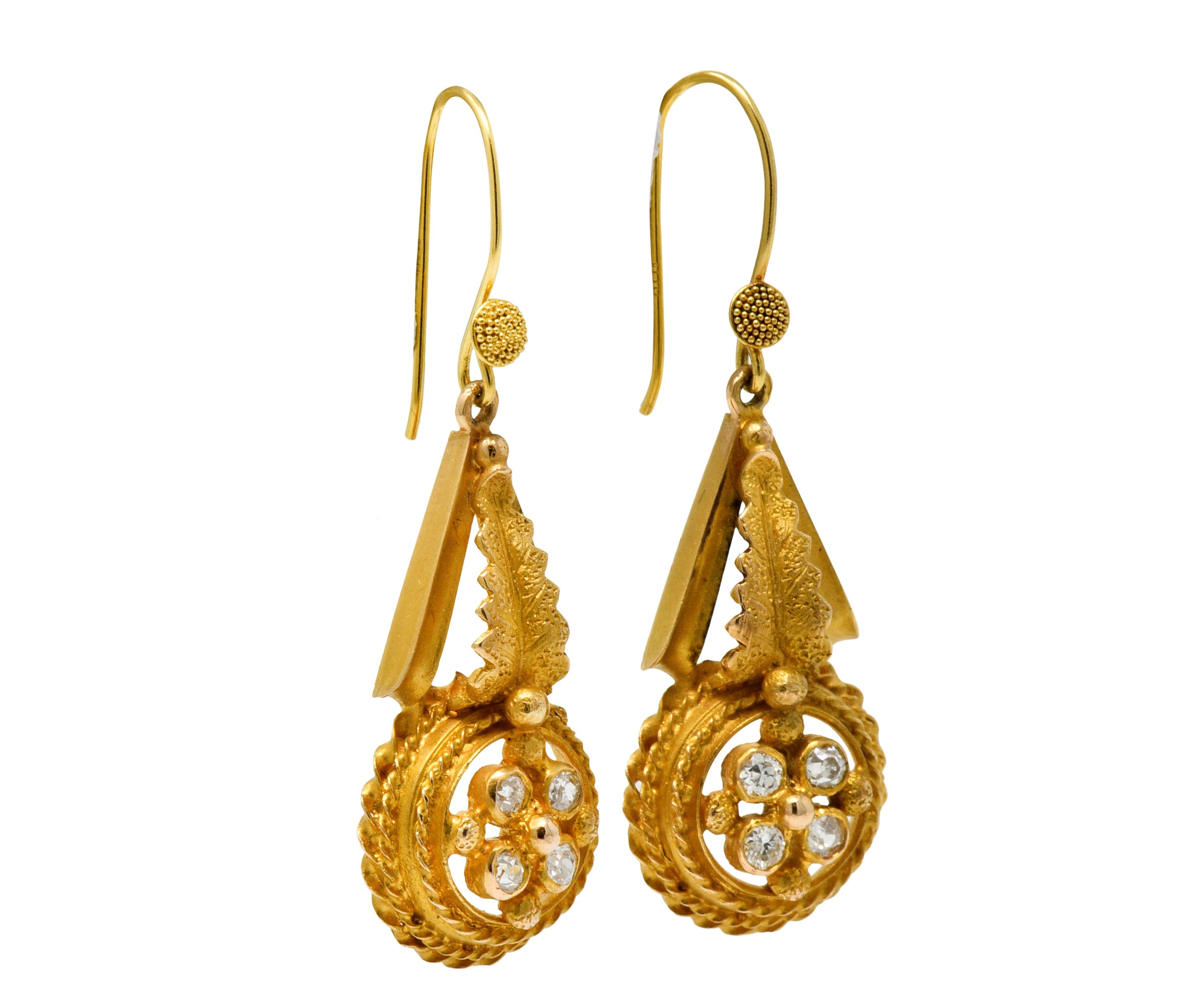Victorian Etruscan Revival Diamond 14 Karat Gold Drop EarringsEarrings - Wilson's Estate Jewelry