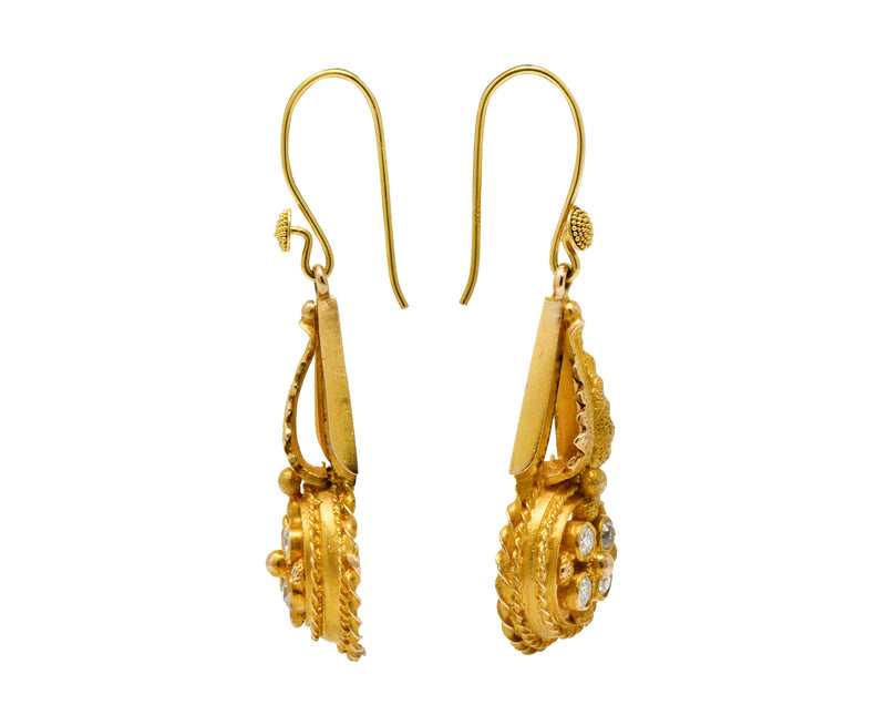 Victorian Etruscan Revival Diamond 14 Karat Gold Drop EarringsEarrings - Wilson's Estate Jewelry