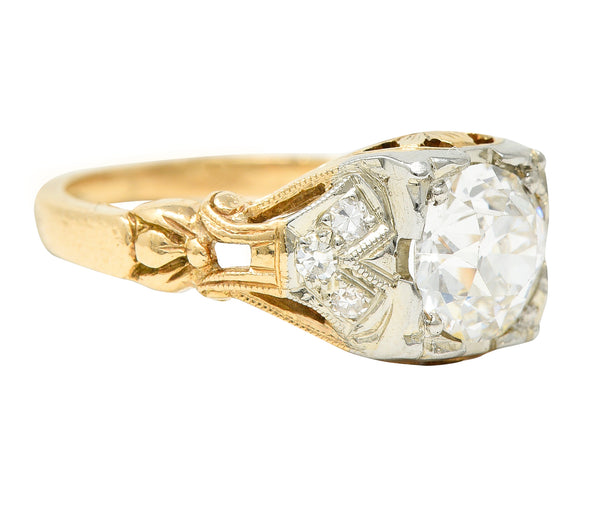 1920's Art Deco 1.11 CTW Diamond Two-Tone Gold Foliate Engagement Ring GIA Wilson's Estate Jewelry
