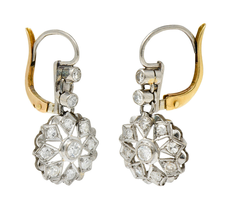 Art Deco 0.85 CTW Diamond 18 Karat Two-Tone Gold Drop EarringsEarrings - Wilson's Estate Jewelry