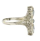 Art Deco Aquamarine 14 Karat White Gold Three Stone Dinner RingRing - Wilson's Estate Jewelry