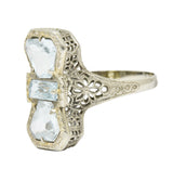 Art Deco Aquamarine 14 Karat White Gold Three Stone Dinner RingRing - Wilson's Estate Jewelry