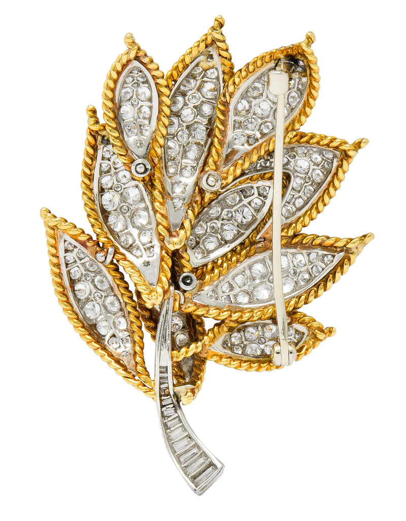 Mid-Century 4.25 CTW Diamond 18 Karat Gold Platinum Foliate Brooch Circa 1950Brooch - Wilson's Estate Jewelry