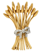 Verdura Retro Diamond 14 Karat Gold Wheat Earrings & BroochBrooch - Wilson's Estate Jewelry