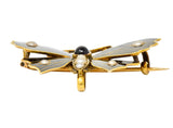 1890's Victorian Garnet Pearl Ruby Enamel 18 Karat Gold Butterfly Watch Pin BroochBrooch - Wilson's Estate Jewelry
