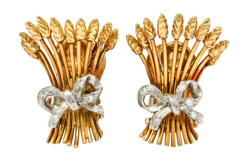 Verdura Retro Diamond 14 Karat Gold Wheat Earrings & BroochBrooch - Wilson's Estate Jewelry