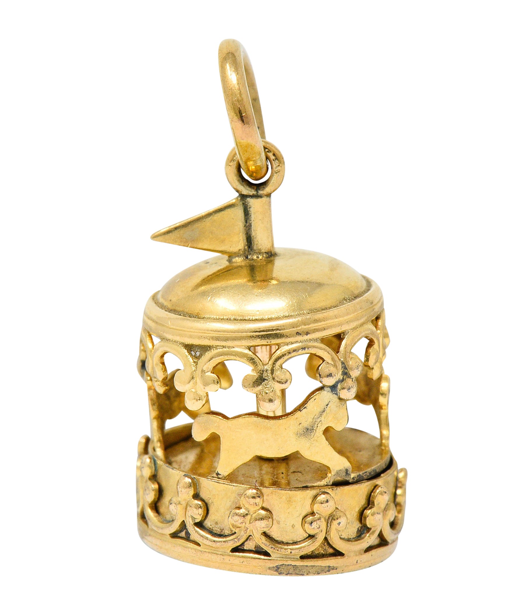 1950's Mid-Century 14 Karat Gold Rotating Carousel Charmcharm - Wilson's Estate Jewelry