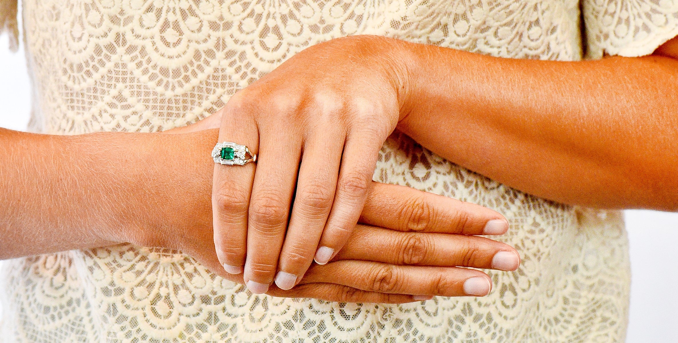 Tiffany & Co. Emerald Diamond Platinum Ring Circa 1950 - Wilson's Estate Jewelry