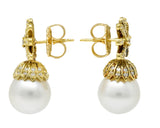 Contemporary 1.15 CTW Diamond Cultured Pearl 18 Karat Gold Drop EarringsEarrings - Wilson's Estate Jewelry