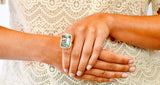 Vintage 30.50 CTW Aquamarine Diamond 18 Karat Gold Cluster Cocktail Ring - Wilson's Estate Jewelry