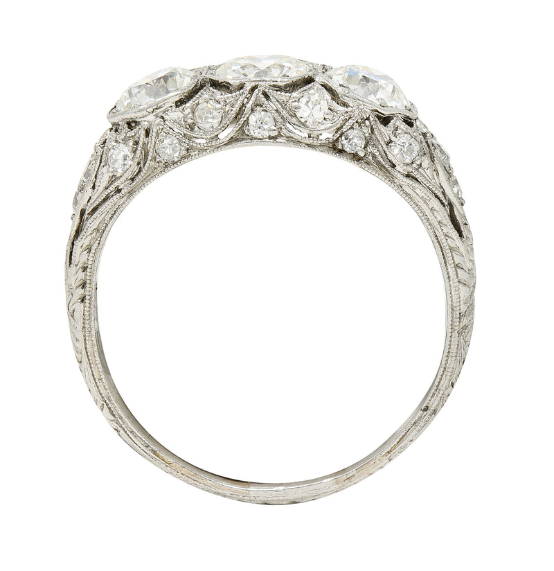 Art Deco 2.34 CTW Diamond Platinum Three Stone Tulip Vintage Ring