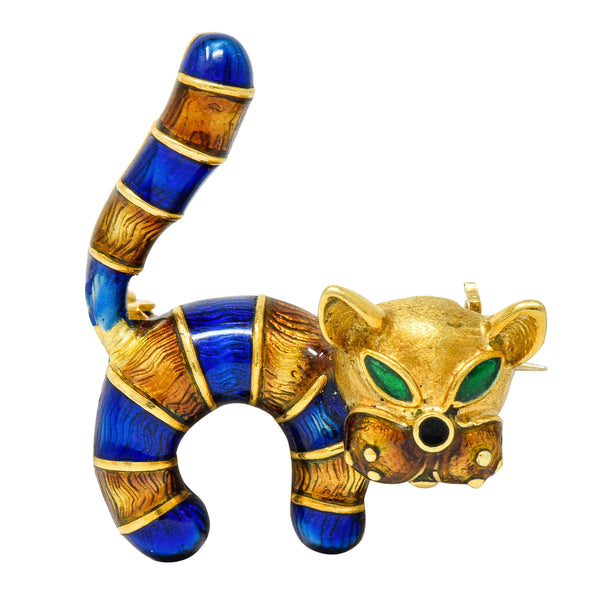 UnoAErre Enamel 18 Karat Gold Striped Cat BroochBrooch - Wilson's Estate Jewelry