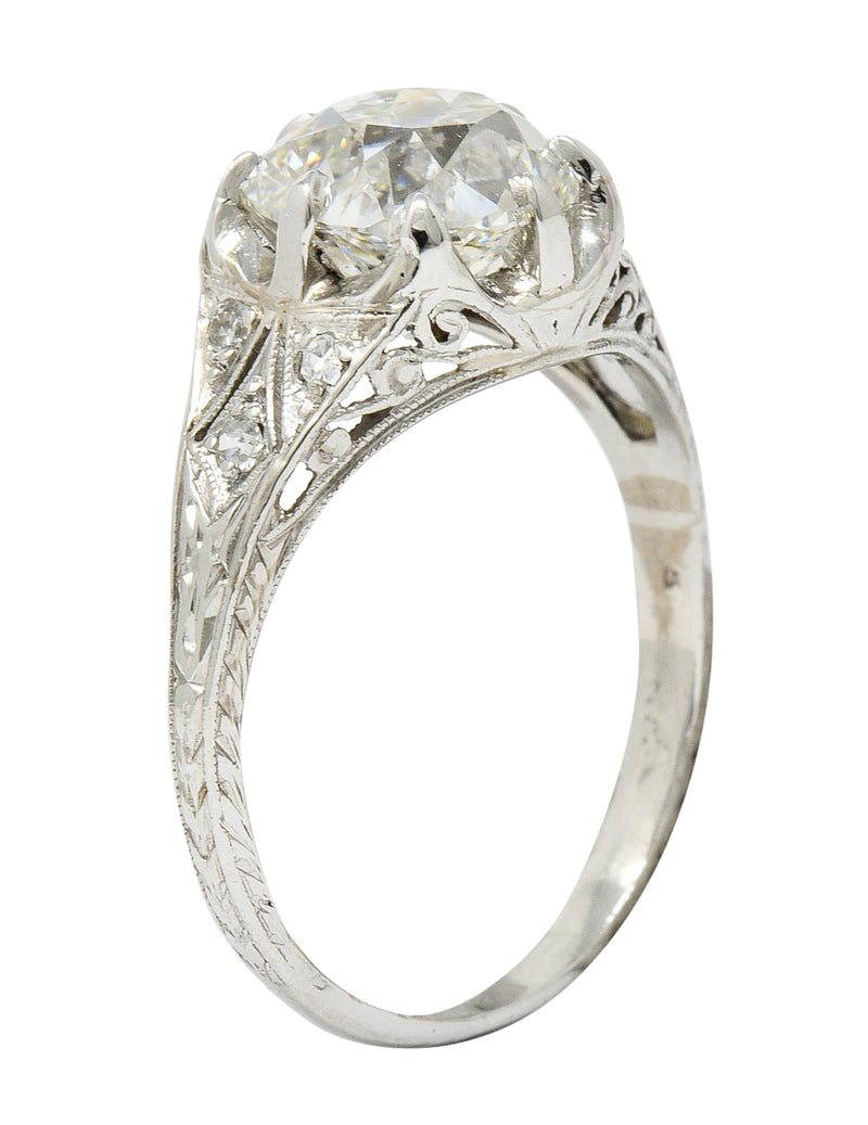 Art Deco 3.16 CTW Diamond Platinum Engagement Ring GIARing - Wilson's Estate Jewelry