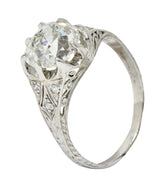 Art Deco 3.16 CTW Diamond Platinum Engagement Ring GIARing - Wilson's Estate Jewelry