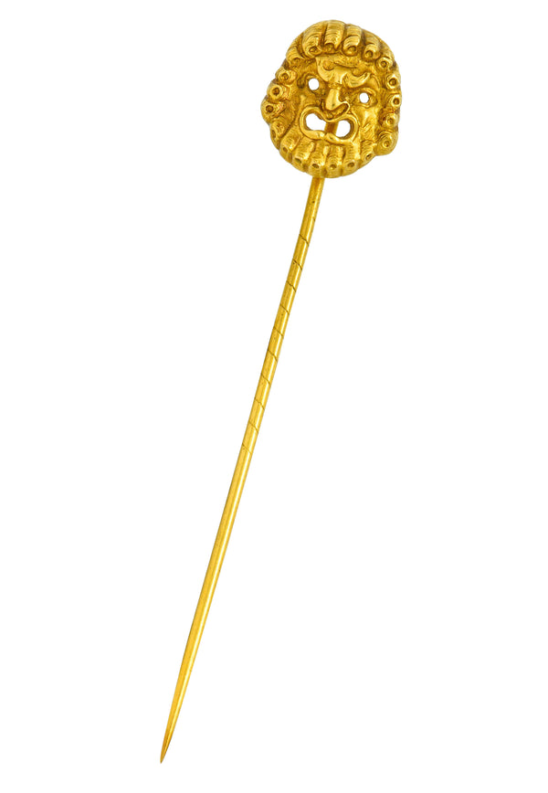 Art Nouveau 18 Karat Gold Grotesque Mask StickpinStick Pin - Wilson's Estate Jewelry