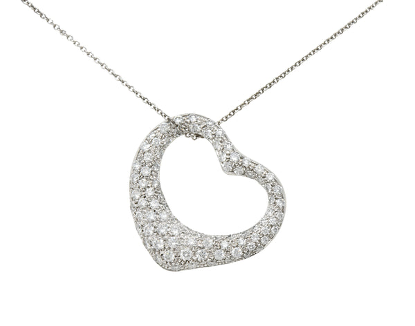 Elsa Peretti Tiffany & Co. 3.00 CTW Diamond Platinum 28 MM Open Heart Pendant NecklaceNecklace - Wilson's Estate Jewelry
