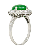 Art Deco Jadeite Jade Cabochon Diamond Platinum Cluster Gemstone Ring GIA Wilson's Estate Jewelry