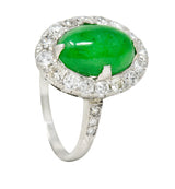 Art Deco Jadeite Jade Cabochon Diamond Platinum Cluster Gemstone Ring GIA Wilson's Estate Jewelry