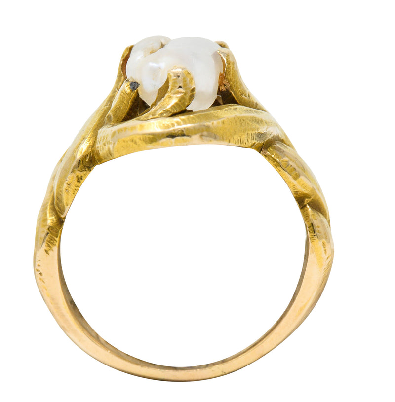Art Nouveau Baroque Pearl 14 Karat Gold Whiplash RingRing - Wilson's Estate Jewelry