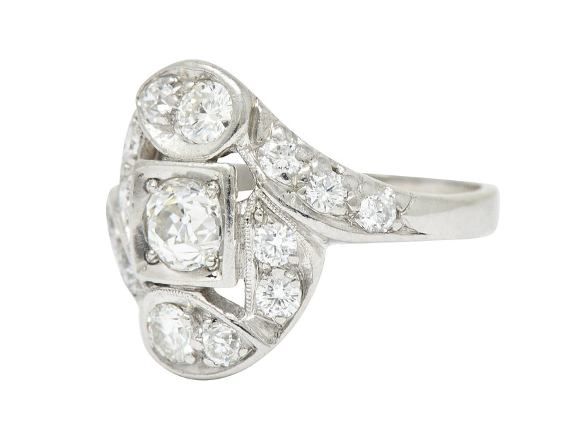 1920's Art Deco 1.25 CTW Diamond Platinum Bypass Dinner RingRing - Wilson's Estate Jewelry