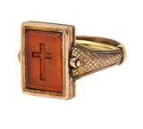 Victorian Mourning Quartz Braided Hair 14 Karat Gold Cross Antique Flip Ring