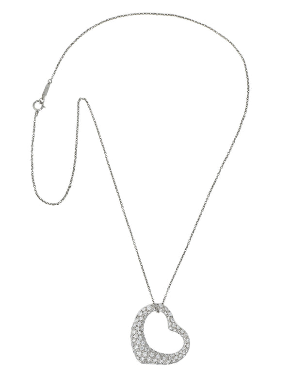 Elsa Peretti Tiffany & Co. 3.00 CTW Diamond Platinum 28 MM Open Heart Pendant NecklaceNecklace - Wilson's Estate Jewelry