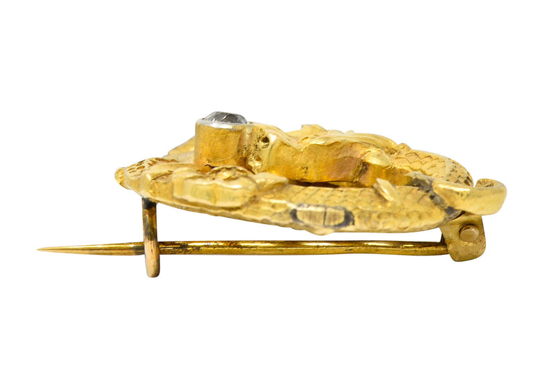 Art Nouveau Diamond 18 Karat Gold Serpent Dragon BroochBrooch - Wilson's Estate Jewelry