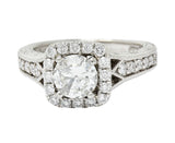 Contemporary 1.57 CTW Diamond 14 Karat White Gold Square Halo Engagement Ring GIARing - Wilson's Estate Jewelry