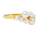 Mikimoto Vintage Diamond Cultured Pearl 18 Karat Gold Cluster RingRing - Wilson's Estate Jewelry