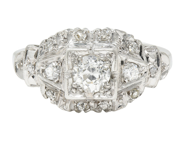 1941 Retro 0.60 CTW Diamond Platinum Vintage Princess Fishtail Band Ring Wilson's Estate Jewelry
