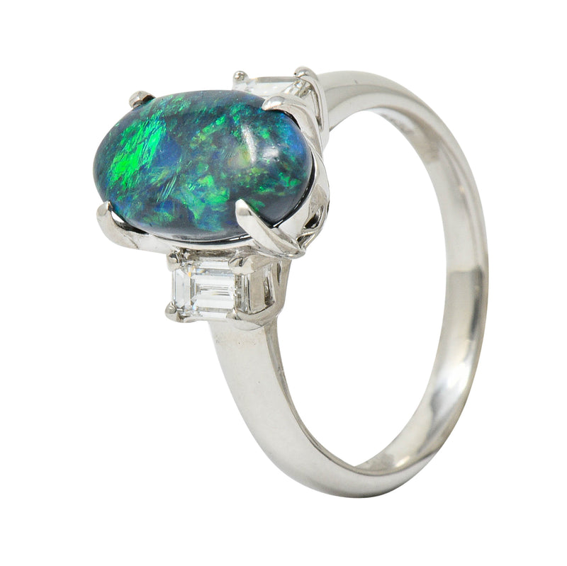 Black Opal Diamond Platinum Three Stone RingRing - Wilson's Estate Jewelry