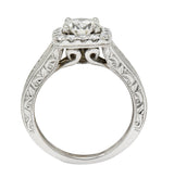 Contemporary 1.57 CTW Diamond 14 Karat White Gold Square Halo Engagement Ring GIARing - Wilson's Estate Jewelry