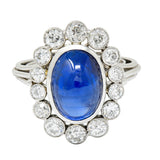 We-6725 Art Deco 8.50 CTW No Heat Ceylon Sapphire Diamond Platinum Cluster Ring AGLRing - Wilson's Estate Jewelry
