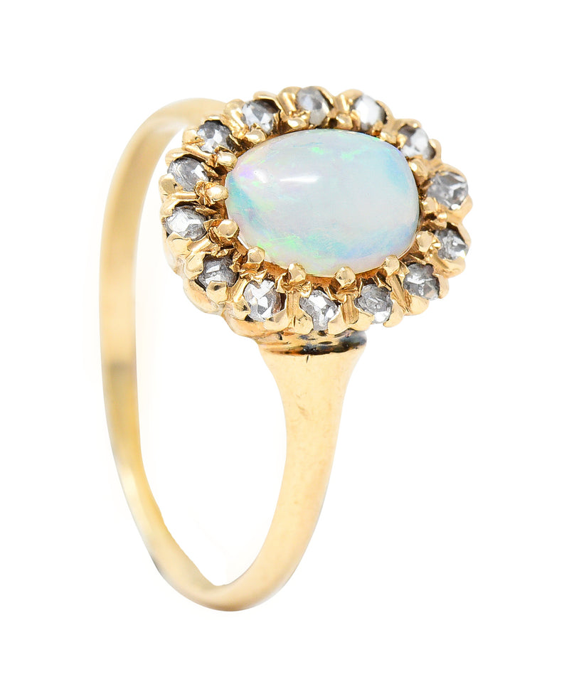 Victorian Opal Cabochon Diamond 14 Karat Yellow Gold Antique Halo Ring Wilson's Estate Jewelry