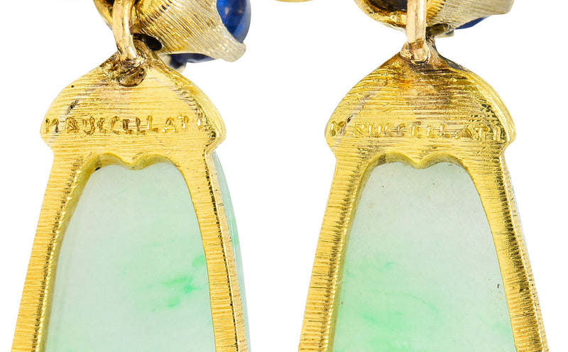 1960's Buccellati Jade Sapphire 18 Karat Two-Tone Gold Drop Ear-Clip EarringsEarrings - Wilson's Estate Jewelry