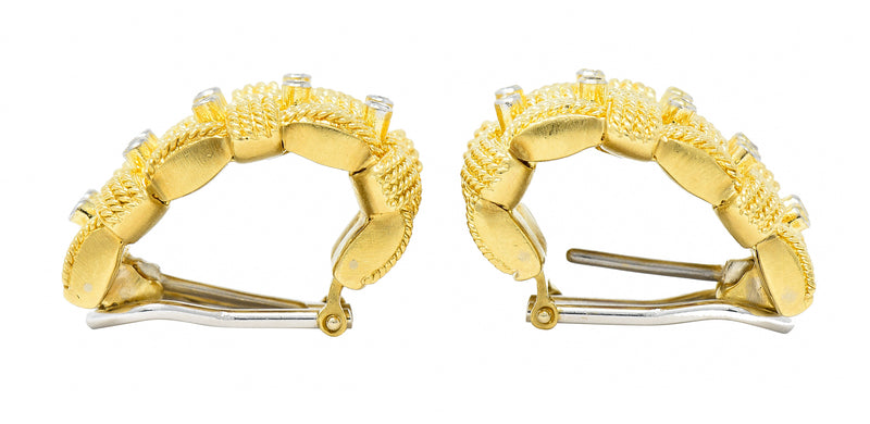 Roberto Coin 1990's Diamond 18 Karat Yellow Gold Appassionata Vintage Half-Hoop Earrings Wilson's Estate Jewelry