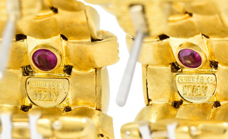 Roberto Coin 1990's Diamond 18 Karat Yellow Gold Appassionata Vintage Half-Hoop Earrings Wilson's Estate Jewelry