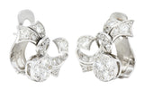 1950's 1.35 CTW Diamond Platinum Ribbon Vintage Earrings Wilson's Estate Jewelry